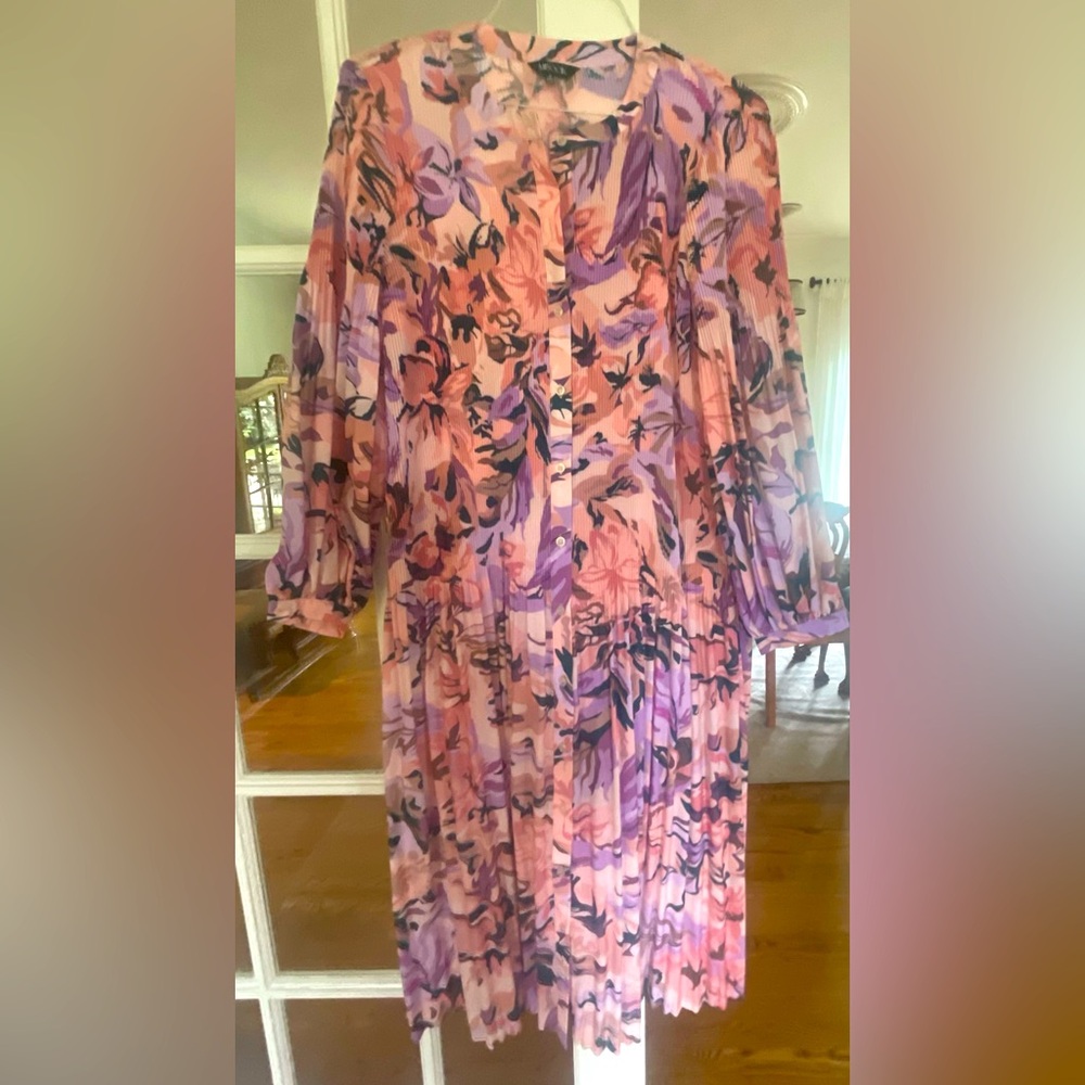 Misook pleated drop waist floral dress